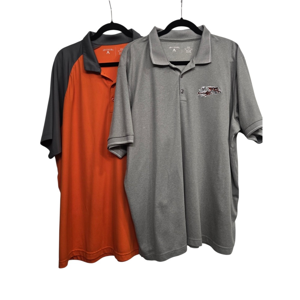 2 Antigua Polo Shirts 2XL Gray Orange NFL Performance Golf Athletic Men's Lot